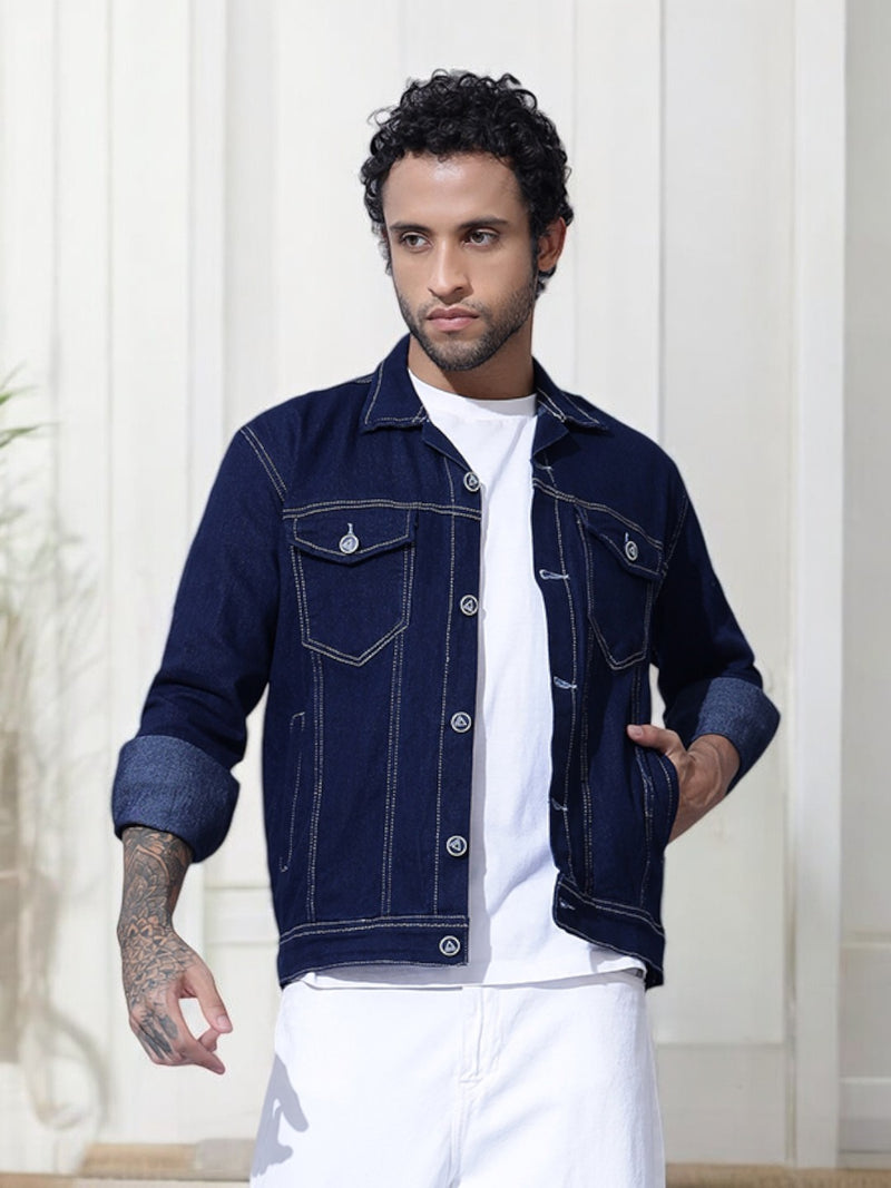 Indigo Double Pocket Dark Blue Denim Jacket