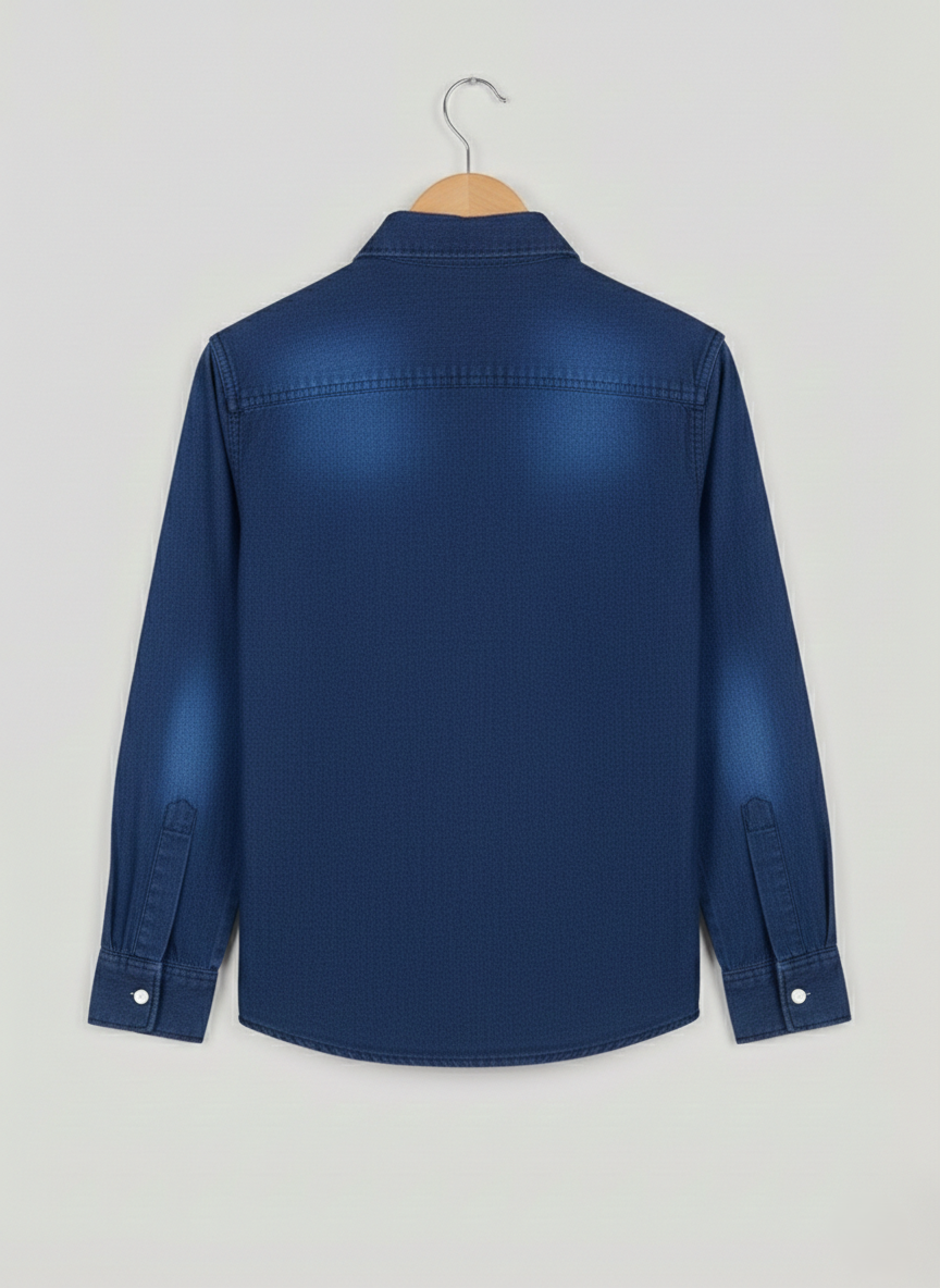 Boys Embroidery Dark Blue Denim Shirt