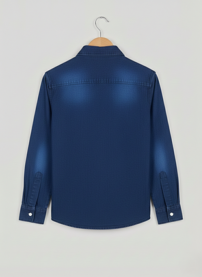 Boys Embroidery Dark Blue Denim Shirt