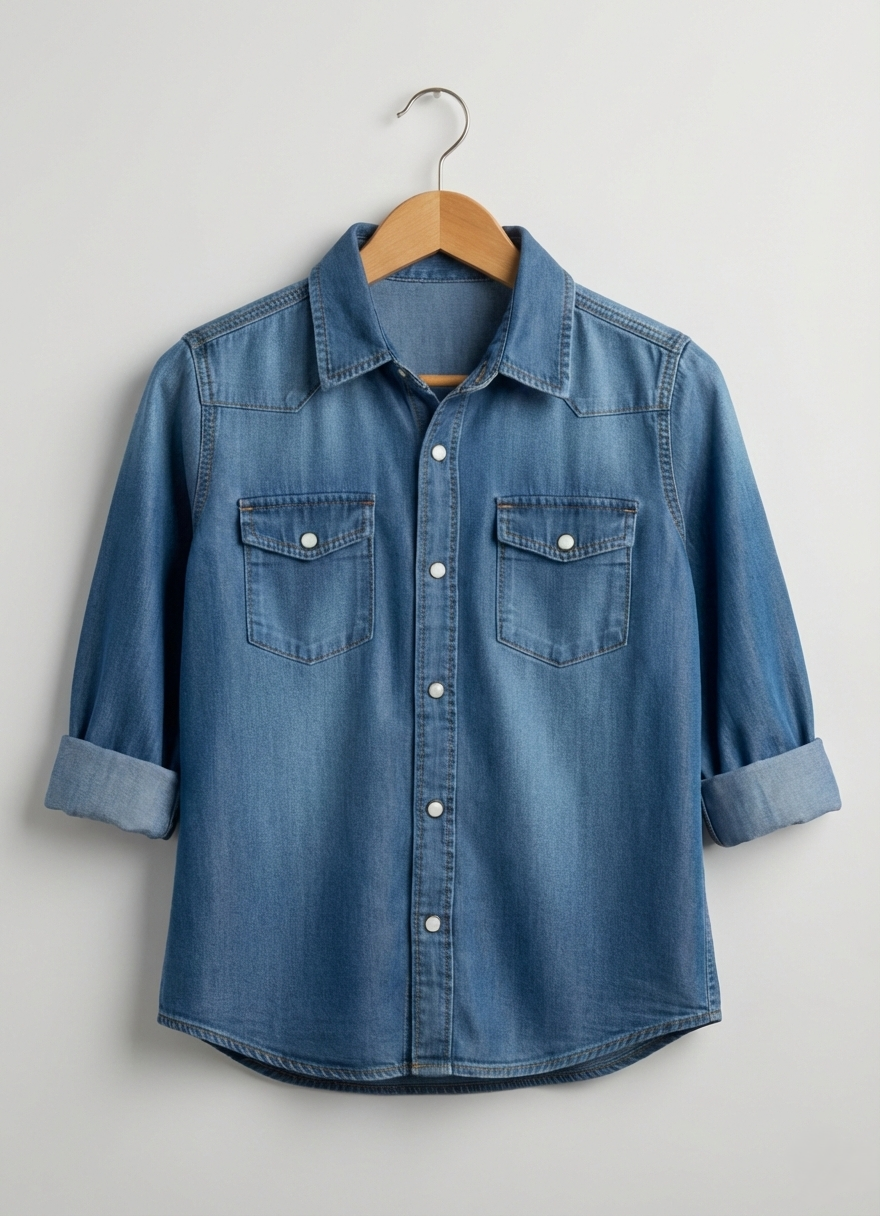 Boys Double Pocket Acid Wash Denim Shirt