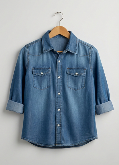 Boys Double Pocket Acid Wash Denim Shirt