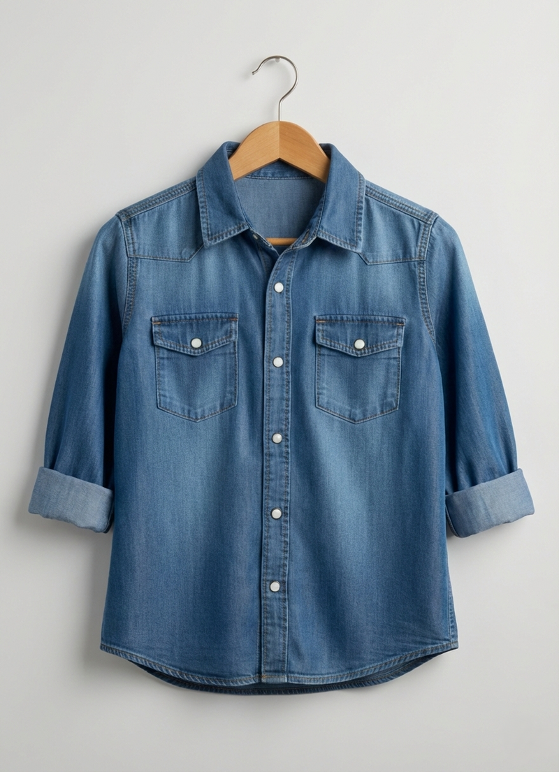 Boys Double Pocket Acid Wash Denim Shirt