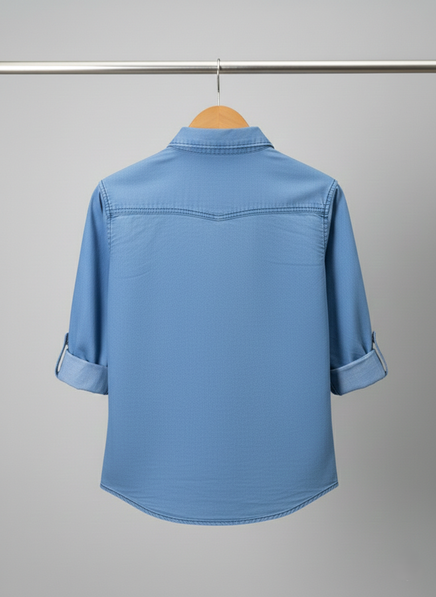 Boys Embroidery Light Blue Denim Shirt