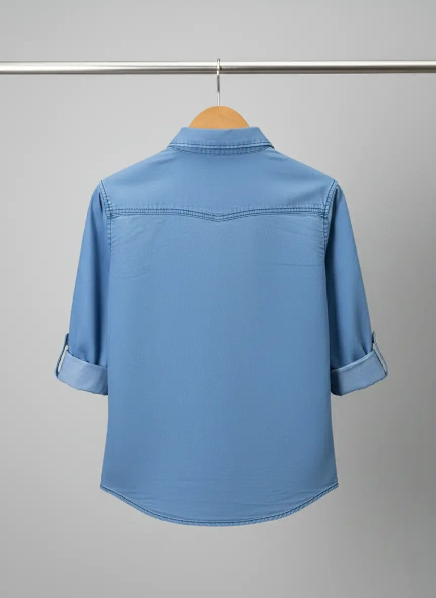 Boys Embroidery Light Blue Denim Shirt