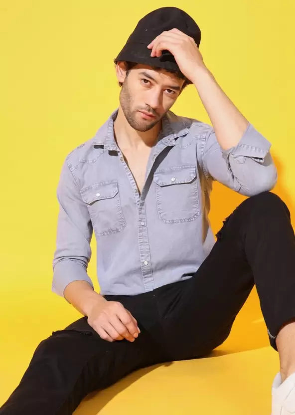 DOUBLE POCKET GREY SHIRT