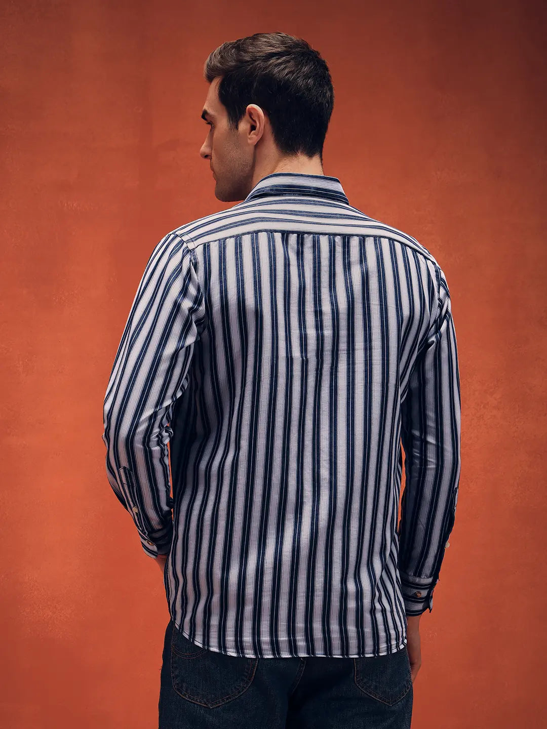 Men's White Stripes Indigo Denim Shirt