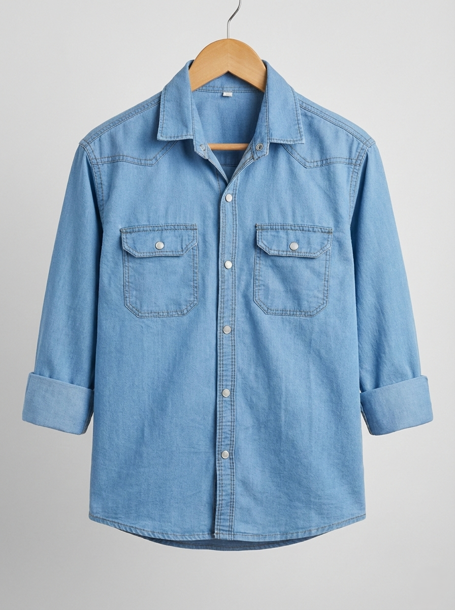 Boys Double Pocket Light Blue Denim Shirt