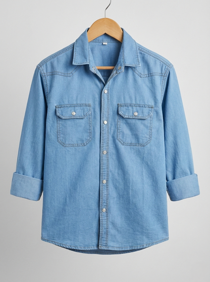 Boys Double Pocket Light Blue Denim Shirt