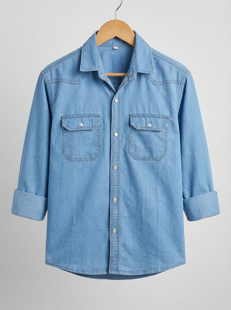 Boys Double Pocket Light Blue Denim Shirt
