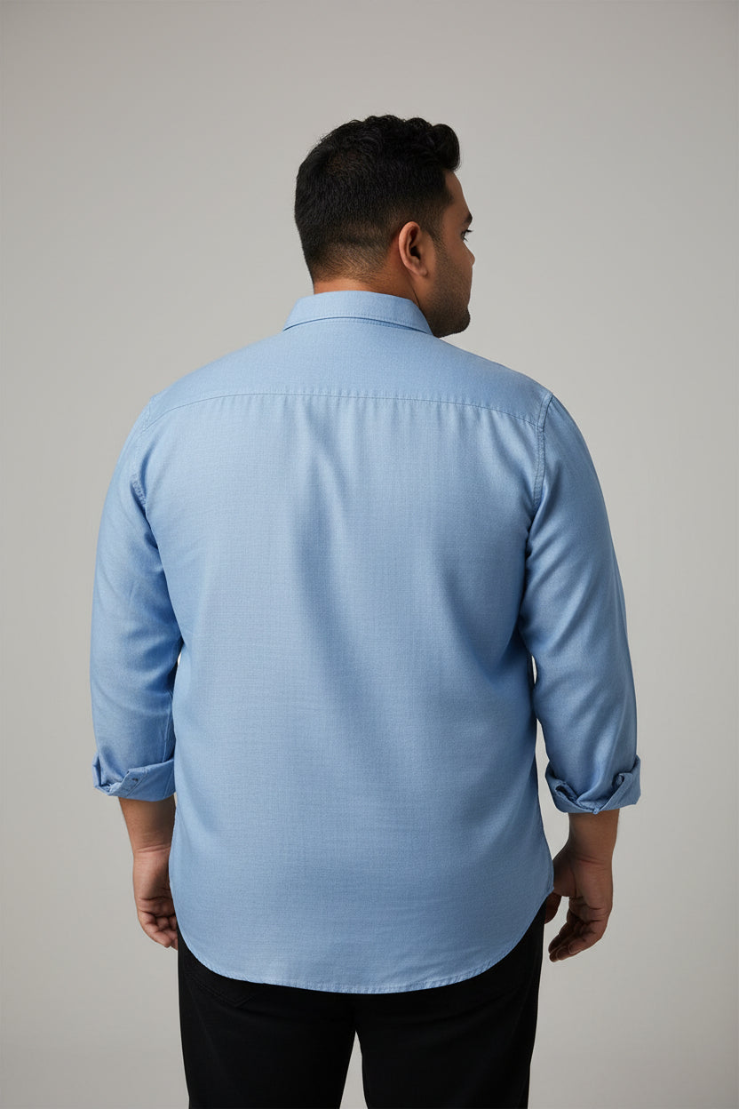 Men's Single Pocket Plus Size Light Blue Silk Denim Shirt