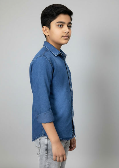 Boys Single Pocket Full Sleeve Acid Wash Denim Shirt