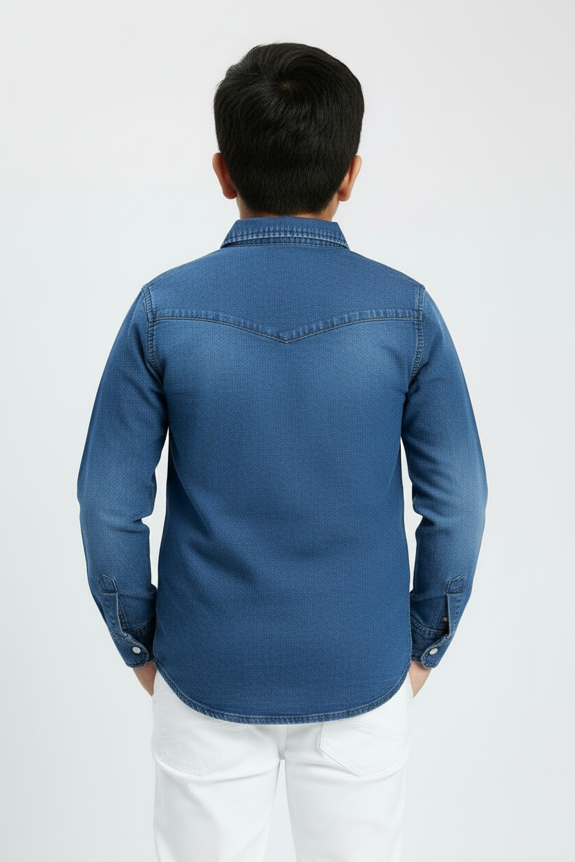 Boys Double Pocket Acid Wash Denim Shirt