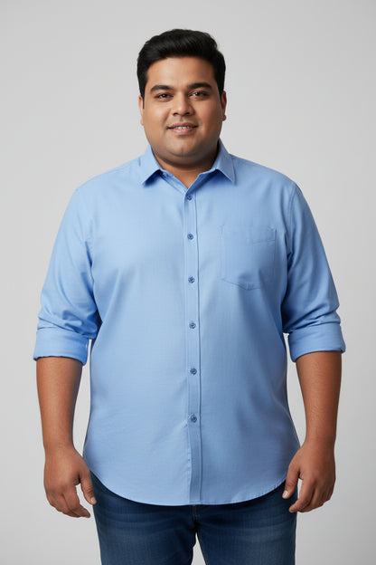 Men's Single Pocket Plus Size Light Blue Silk Denim Shirt
