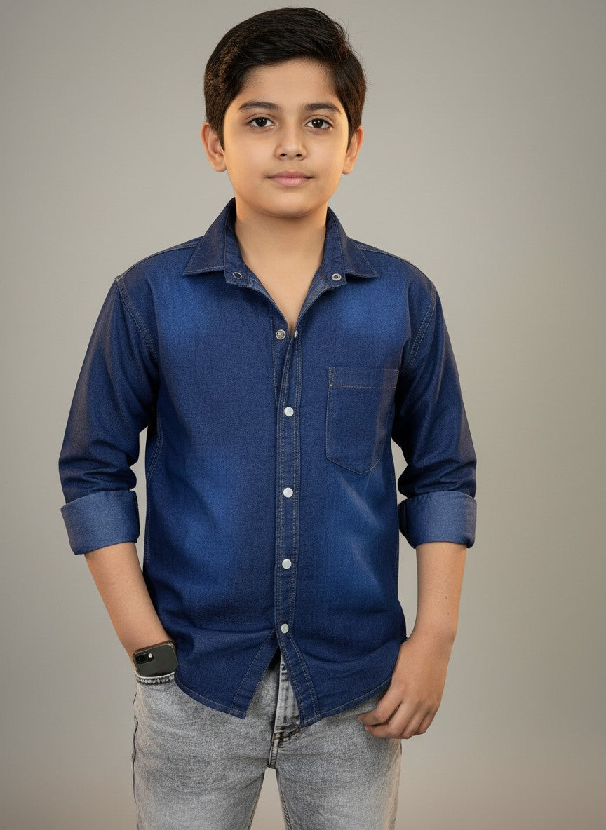 Boys Single Pocket Full Sleeve Denim Shirt