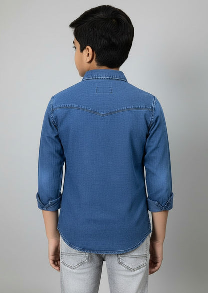 Boys Single Pocket Full Sleeve Acid Wash Denim Shirt